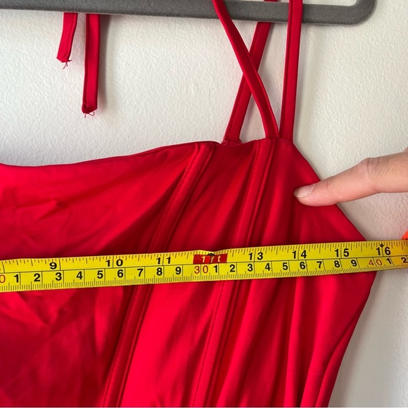 SHEIN SXY Red Knot Front Ruched Bodycon Mini Dress Women’s L NWT Party Cocktail - Picture 7 of 8